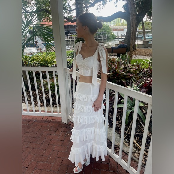 White 2-Piece Crop Top and Maxi Ruffle Skirt Set - Picture 7 of 10